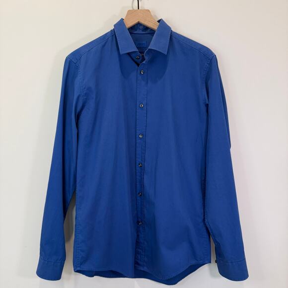 JOOP! Button Down Shirt Men's Size 39 (EU) Slim Fit Royal Blue 100% Cotton Soft - Picture 1 of 12